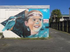 Great street art in surf town Raglan, New Zealand