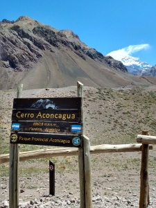 View of mountain range with Cerro Aconcagua visible