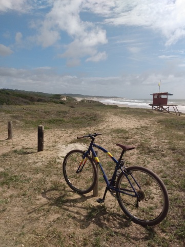 Bicycle with Playa Grande beach in background at Santa Teresa national park