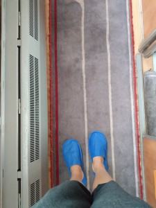 Tors feet in train slippers on the Trans Mongolian